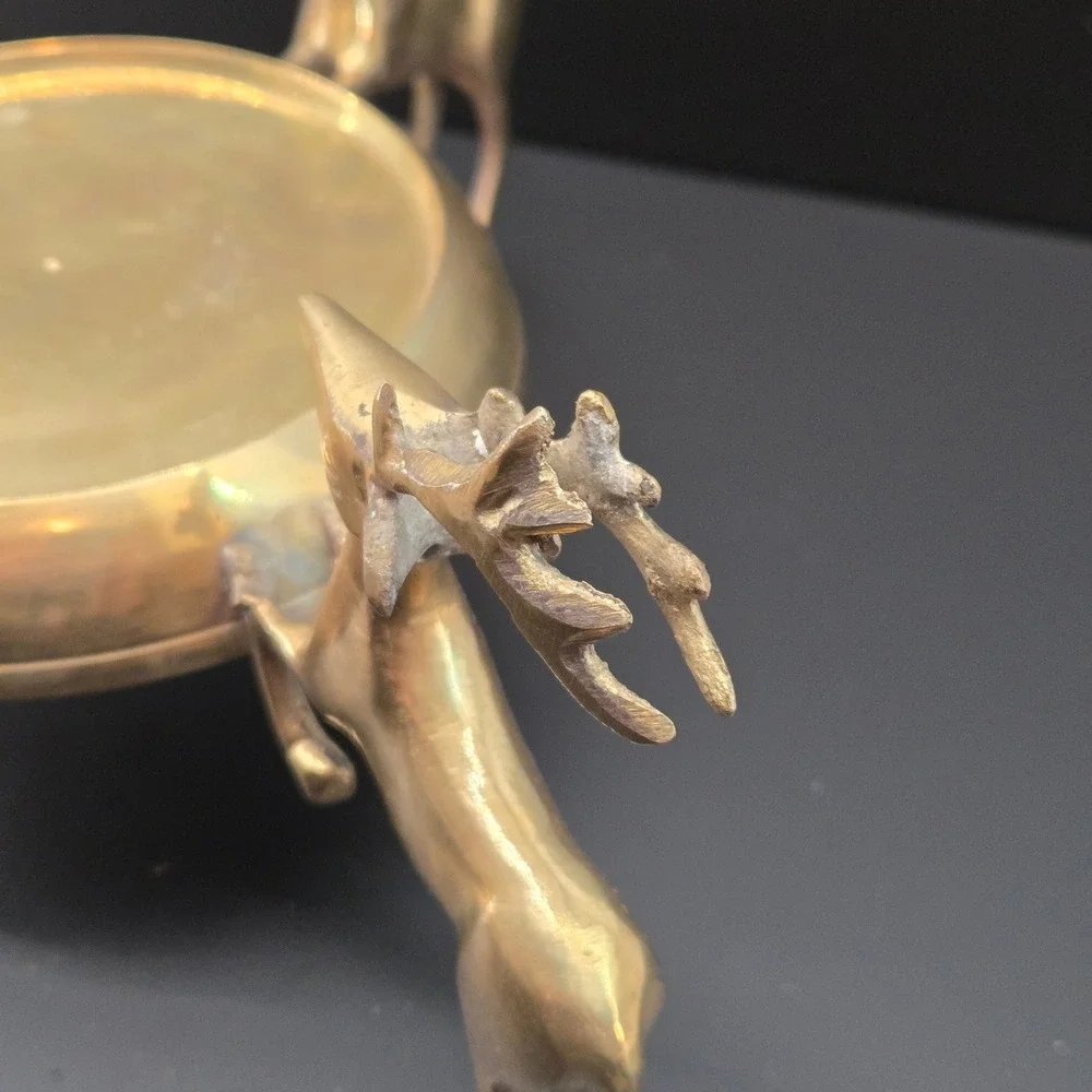 India Exotics Inc Vintage Solid Brass Reindeer Centerpiece Bowl Candle Holder‎